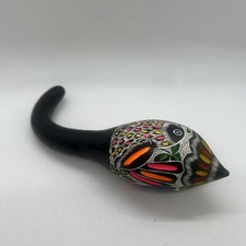 Vintage Hand Carved  Painted Maraca Hand Shaker Percussion Bird Design Ethnic