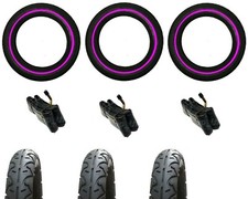 3 x PHIL & TEDS NAVIGATOR 3 x 12" Pram Tyres & 3 x Bent Valve Tubes - PINK LINE