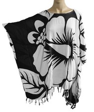 BLACK/ WHITE Tropical PRINT Fringe Kaftan Poncho Tunic beach large plus size new