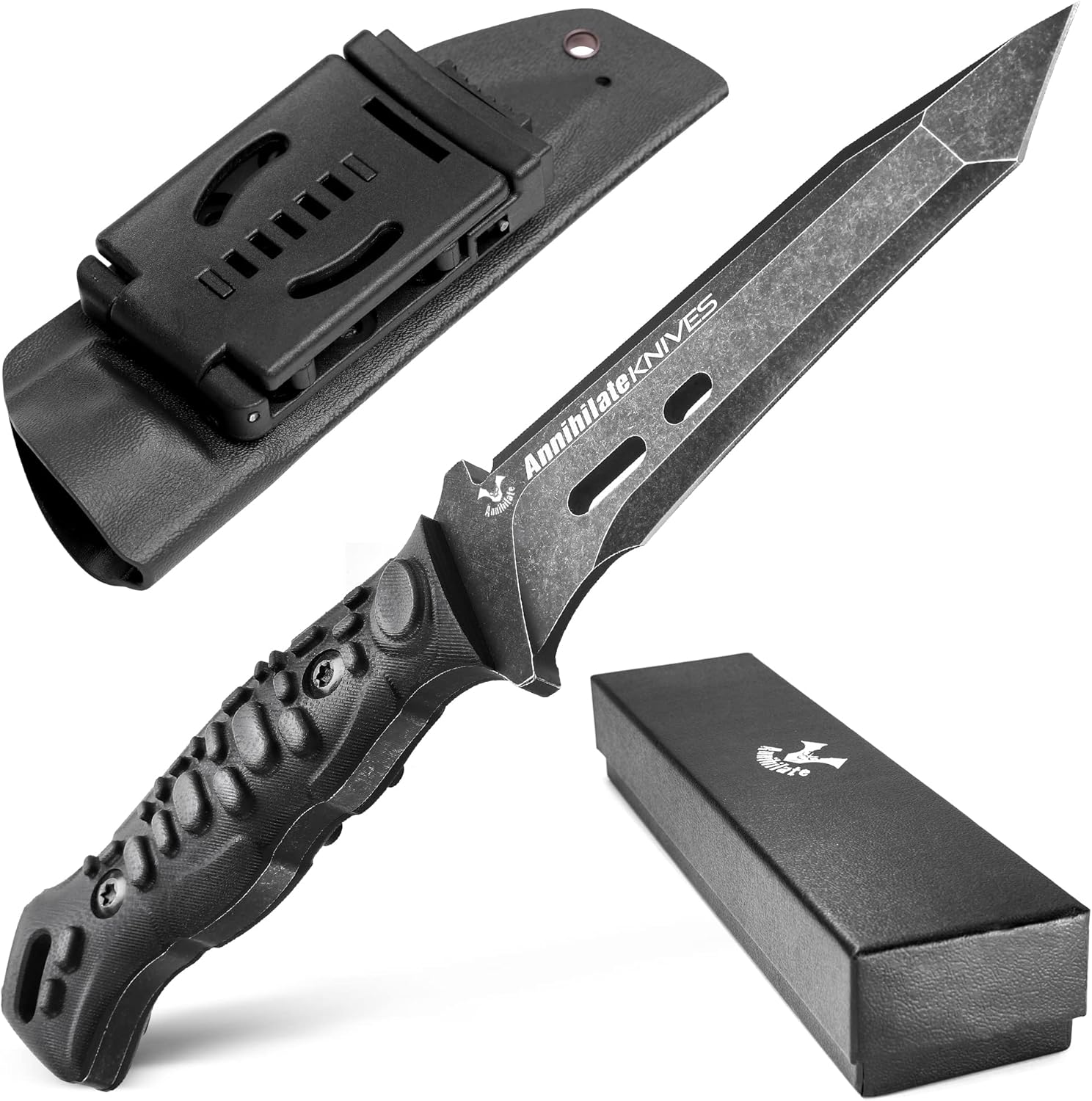 Tactical D2 Steel Survival Knife with Kydex Sheath and G10 Handle