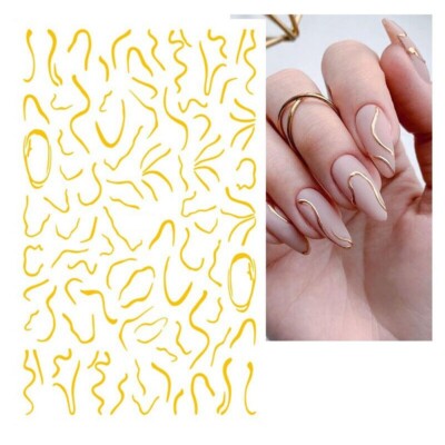 Nail Art Aufkleber Gold gewellte Wirbel Knistern Wellen Locken Spitzenlinien (913G)