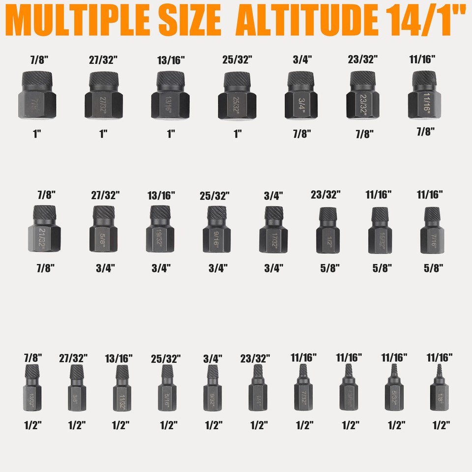 25Pcs Screw Extractor Set Hex Head MultiSpline Easy Out Bolt Extractor