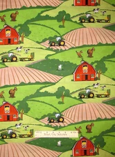 Farm Fabric Green Tractor Barn Fields Animals Cotton CP40145  1.5 Yards 44" Wide
