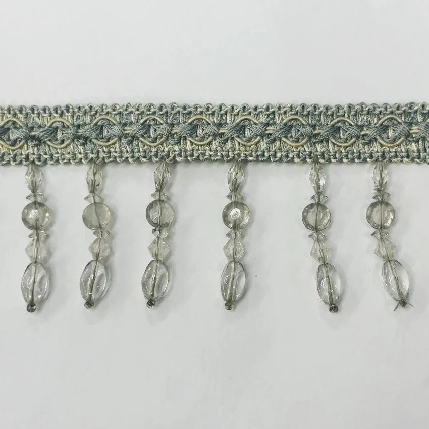 Borde para cortinas - Azul verde - Borde con cuentas - Diseño 1- 2" pulgadas Foto 2 de 4