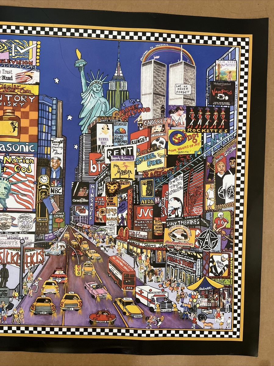 ★Vintage Poster！ シティライツブックストア ポスター(額付 New York City Times square poster vintage artist collage