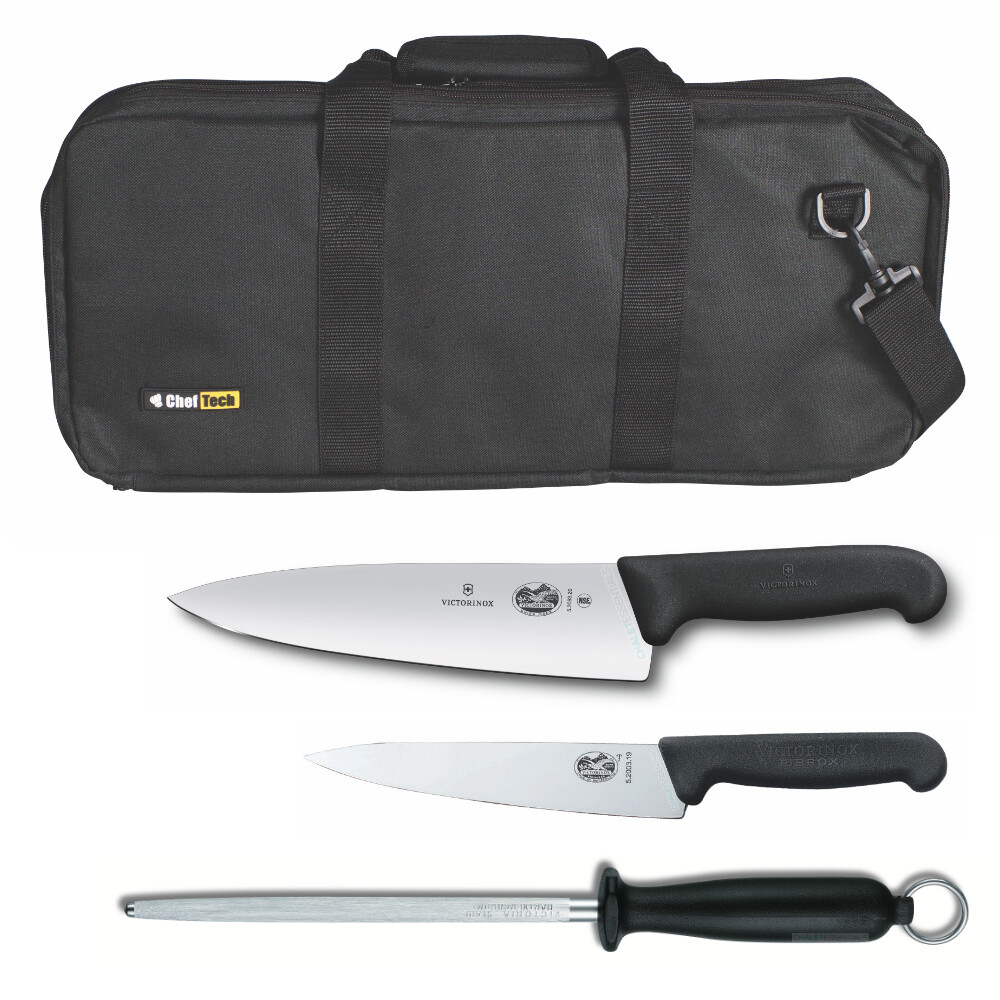 4pc Chef Starter Knife Set Black Bag Victorinox 15cm Cook 20cm