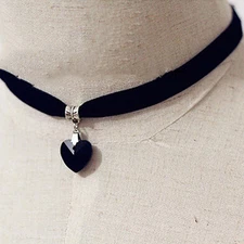 Black Velvet Choker w/ Heart Pendant Gothic Punk Necklace USA SELLER 3-1