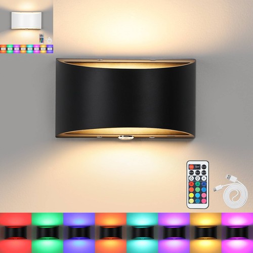 Modern RGB LED Wall Light Indoor Remote USB Rechargeable Dimmable Lamp Sconce
