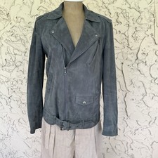 Theory Lambskin Suede Leather Gray Motorcycle Jacket S