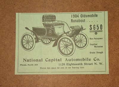 National Capital Automobile Co.  - Washington D.C. - 1904 Oldsmobile Runabout AD