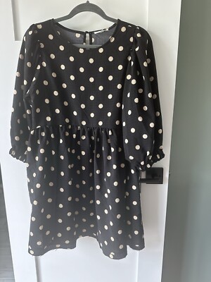 Blu Pepper Black Cream Polka Dot Dress 3/4 Length Sleeve Women Size Medium