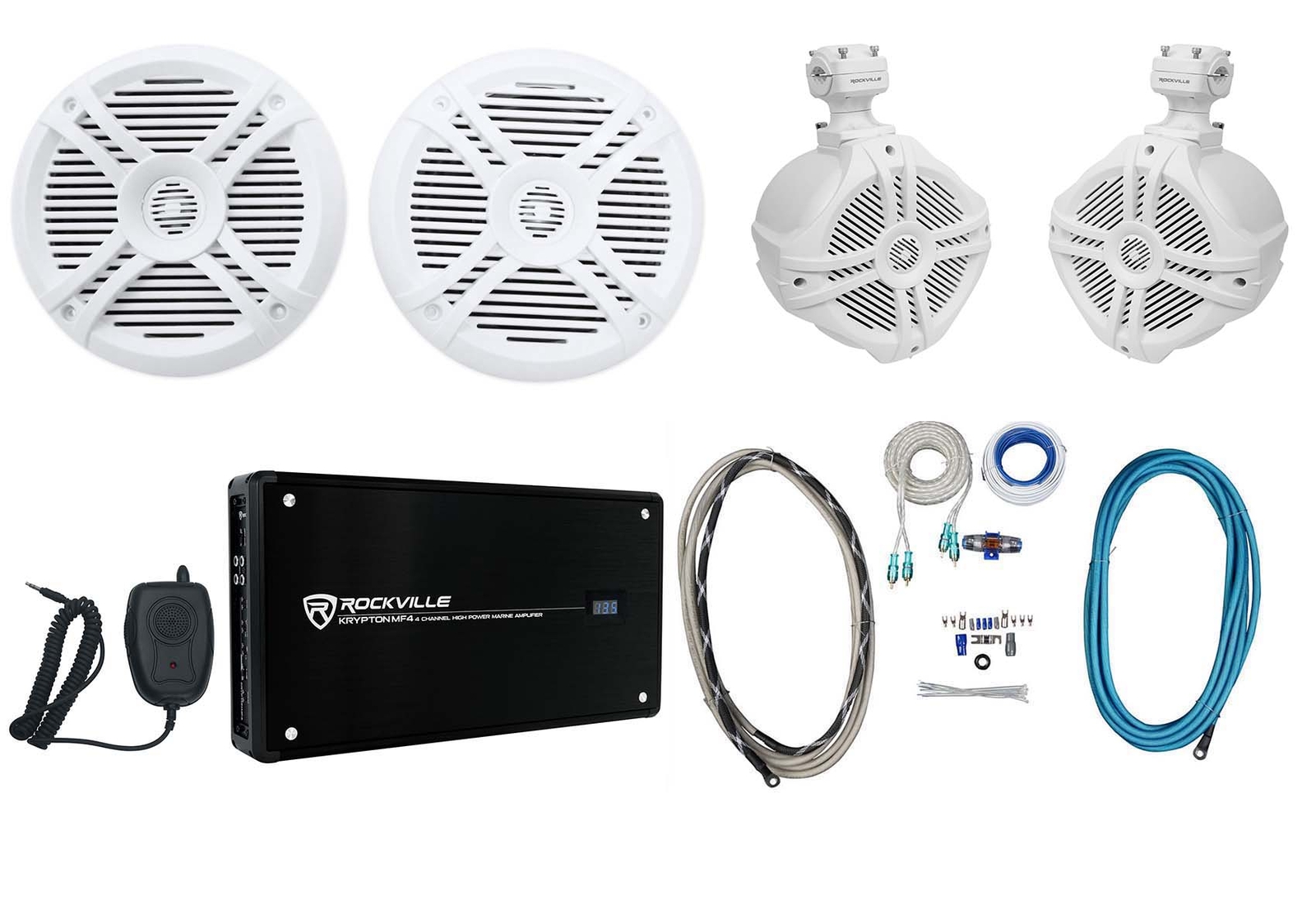 2 Морские лодочные колонки Rockville RMSTS65W 65 мощностью 800 Вт 2 Вейкборды Усилитель Комплект проводов 52890₽