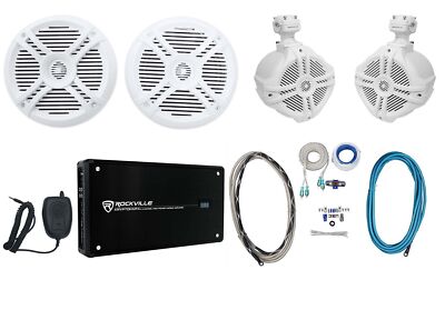 2) Rockville RMSTS65W 6.5'' 800w Marine Boat Speakers+2) Wakeboards+Amp+Wire Kit