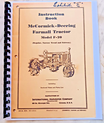 1932 McCormick-Deering Farmall Model F-20 Instruction Book 86 pages