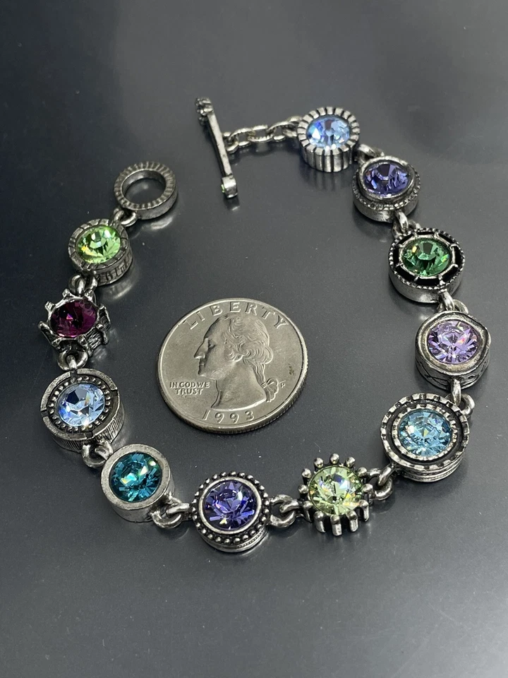 Patricia Locke USA Signed ‘04 Silvertone Swarovski Crystals 7” Link Bracelet - Image 2 of 4