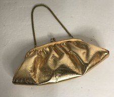 Vintage 50-60s Metallic Gold Clutch Handbag Chain Shoulder Strap Pre-Owned
