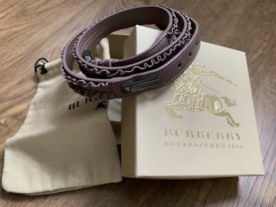 Burberry NWT burgundy leather belt patterned inset Italy size 36/90 Burberry Burgundy Belt 36 main image 3
