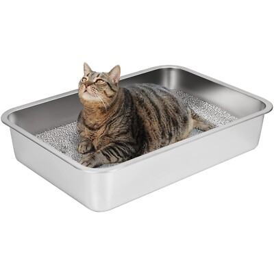 Große Katzentoilette Edelstahl60×40×10cm, Litter Box Katzenklo, Katzen und Ka...