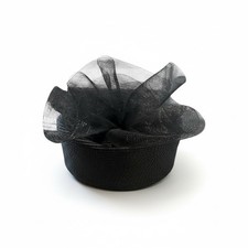 VINTAGE Black Pillbox Hat with Net/ Veil Bow Mid Century Party