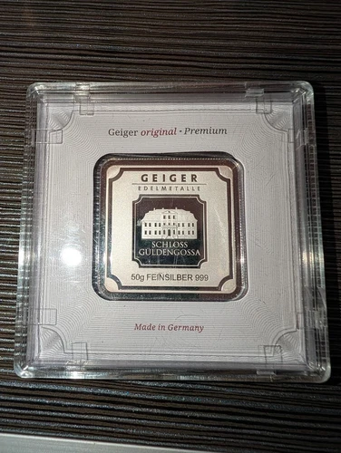 Geiger 50 Gram Silver Square Bar .999 Fine Silver Sealed Assay Made in Germany