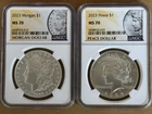 2023 P Morgan & Peace Silver  Dollar 2 coin set graded NGC MS70.