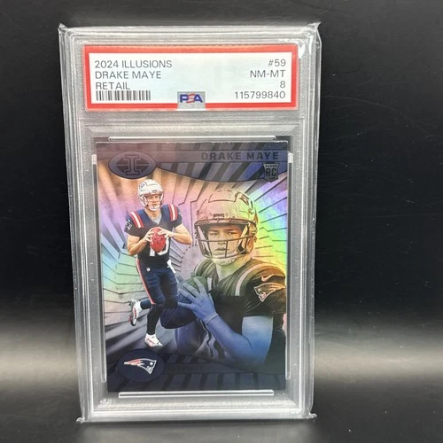 💥🔥2024 Panini Illusions Drake Maye RC PSA 8 | Patriots QB | ROOKIE HEAT 🚀