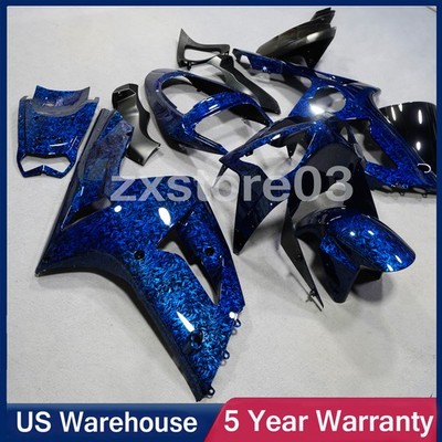 Blue Forged Carbon Fiber Fairing Body Kit For Kawasaki Ninja ZX6R 2003-2004 USA