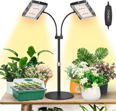 LBW Plant Grow Light, Full Spectrum Dual Heads Desk Medium-Two Head Timer 