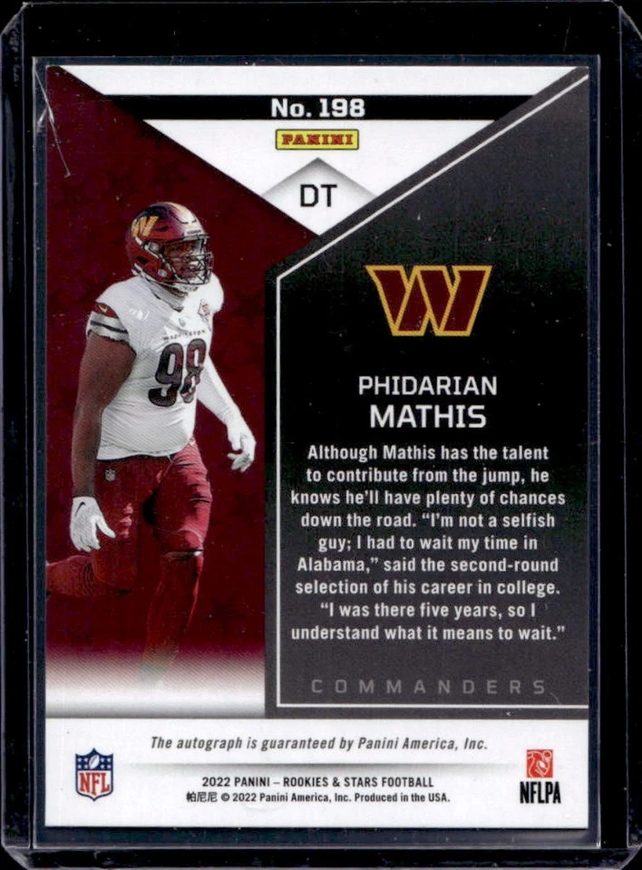 2022 Panini Rookies & Stars Phidarian Mathis s Signatures RC Rookie Auto #17/299 - Image 2 of 2