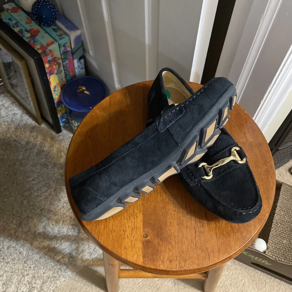 Mocassim feminino Cynthia Rowley azul camurça buscador com fivela dourada - Tamanho 8 - Imagem 3 de 4