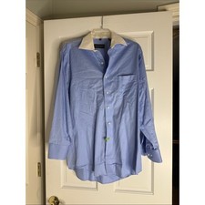Men's Light Blue Dress Shirt with White Contrast Collar 15.5 32/33