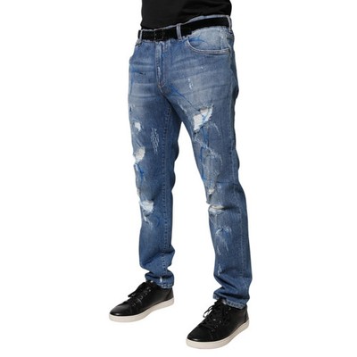 DOLCE & GABBANA Jeans Blue Cotton Stretch Tattered Skinny Denim