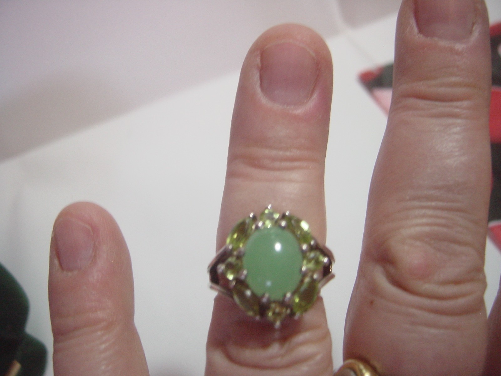 wonderful Solid Silver Ring-superb green jade & h… - image 6