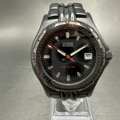 Guess Waterpro Dive Watch Men 40mm Black Dial Black Tone Date Round New Batt