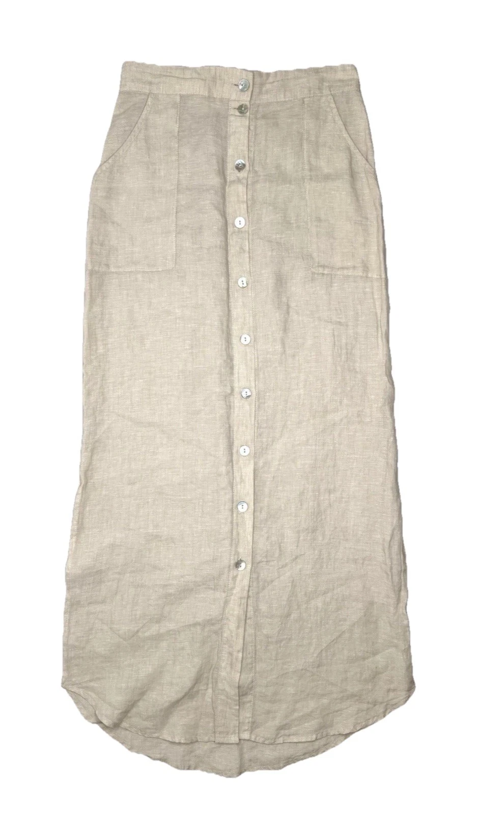 St Tropez Linen Tan Boho Cottage Core Maxi Skirt W/Pockets P74