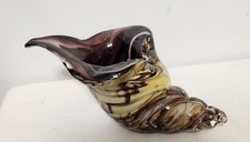 Hand Blown Conch Sea Shell Art Glass Paper weight, Large 9  Brown  White