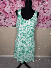 Tango Mango Women's Green White Tropcial Leaf Sleeveless Shift Dress Size MEDIUM