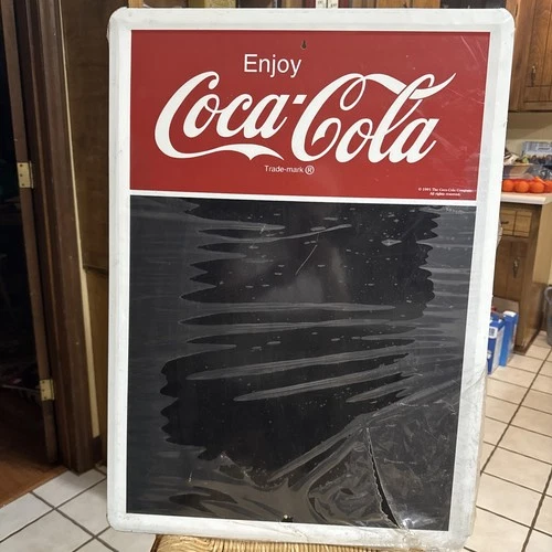 Vintage NOS 1991 Coca Cola Chalkboard Metal Advertising Sign 28X20 plastic is on