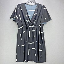 Shein Curve Dress 3XL Black & White Faux Wrap Lightweight Flowy Classic Dressy