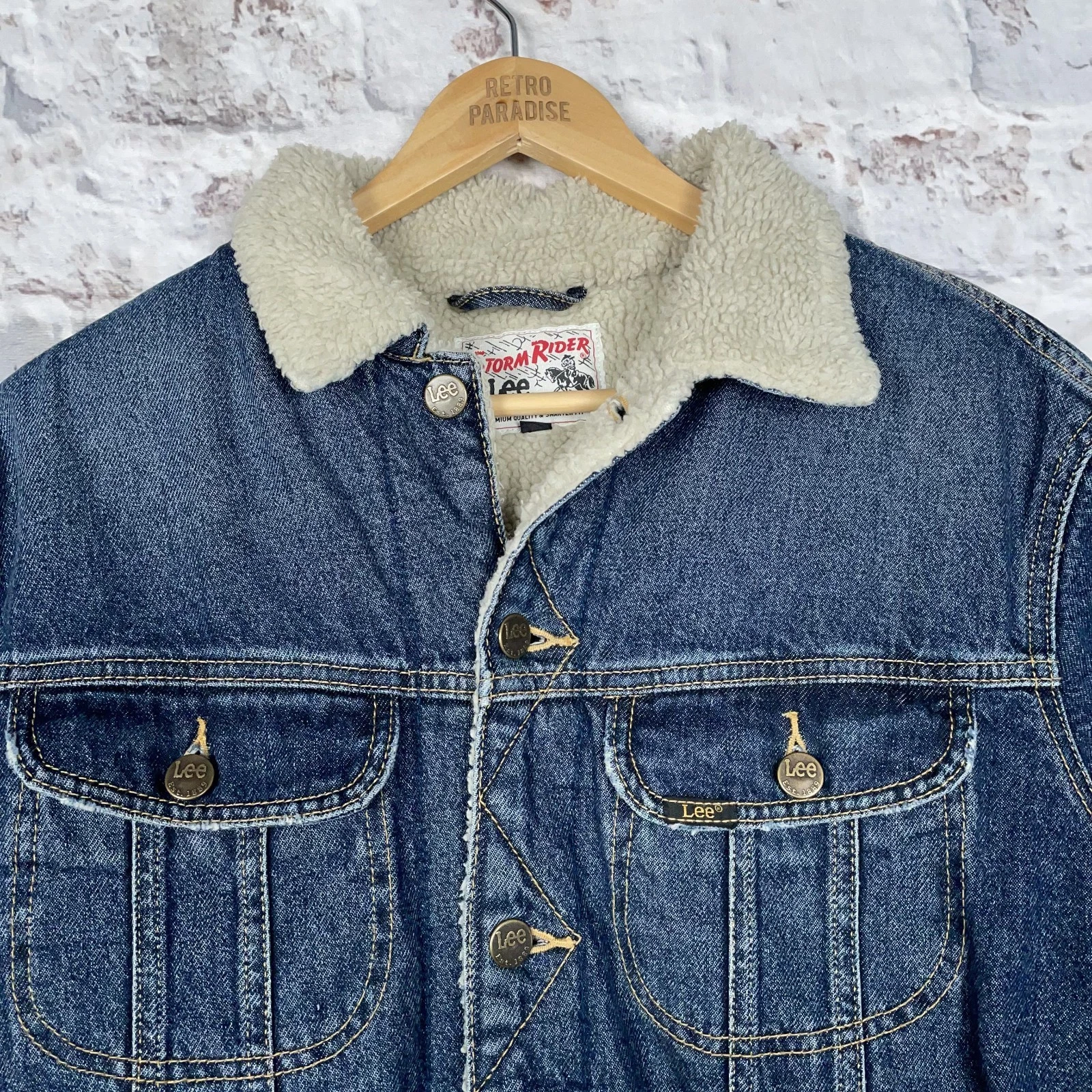 Lee Storm Rider Sherpa Jacket Mens Small Blue Denim Trucker Western Lined Retro