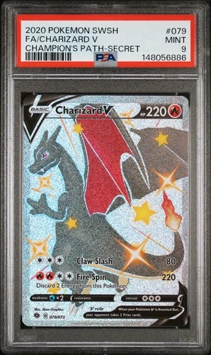 2020 POKEMON SWORD & SHIELD CHAMP'S PATH SECRET #079 FULL ART/CHARIZARD V PSA 9