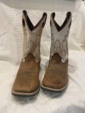 SMOKY MOUNTAIN Kid's Size 2 R White Tan Brown Western Square Toe Boots 3108 C