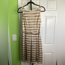 SALE - Muse Tan and Brown Striped Midi Dress, size 10