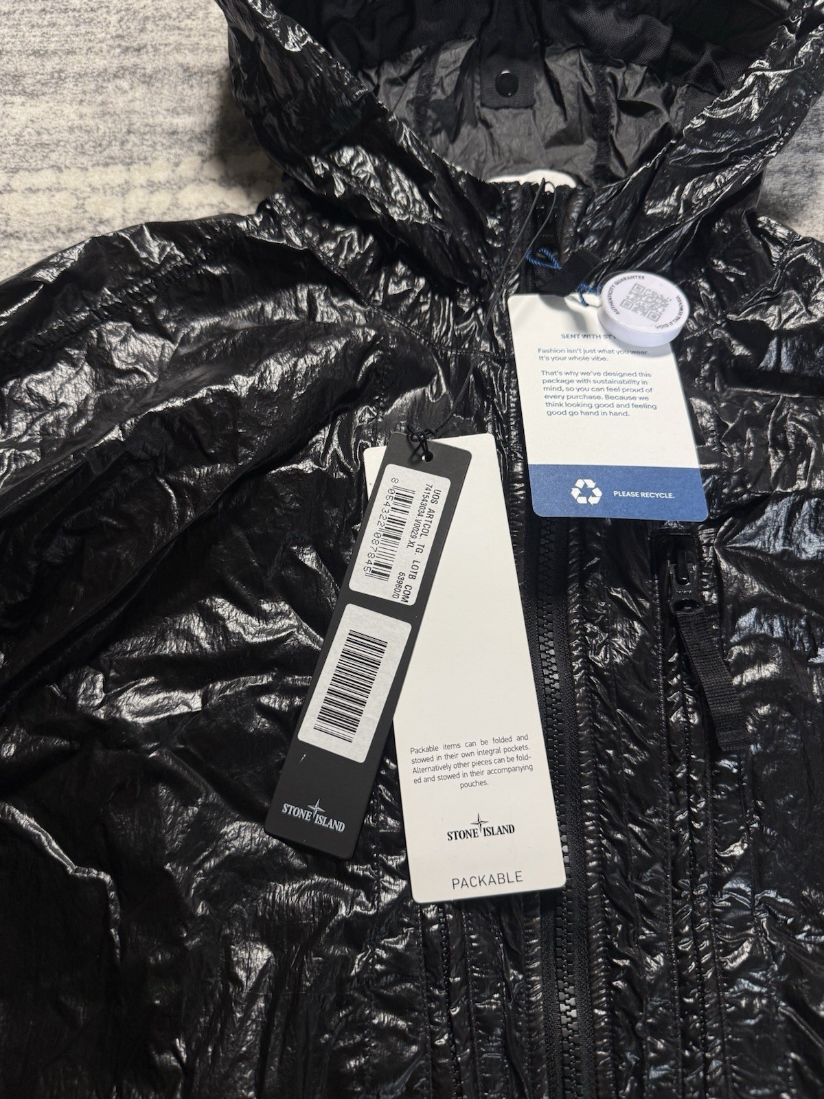 Stone Island Authentic Rare Lucido TC Hooded Packable Black Jacket Sz XL NEW thumbnail 5