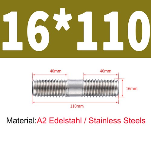 M16X3-250 Double End Threaded Studs Bar Rod Bolts Screws Stainless Steel A2 304 - Picture 17 of 26