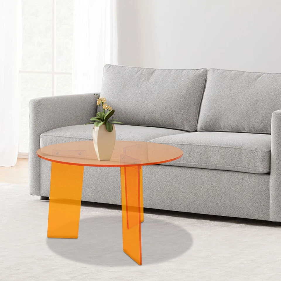 Acrylic Orange 15.7 in High Round Acrylic Side Table, Acrylic Coffee Side Table - Image 2 of 4