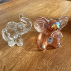 Fenton Iridescent Glass Elephant Sunset Satin Pink Figurine & Clear Glass LOT