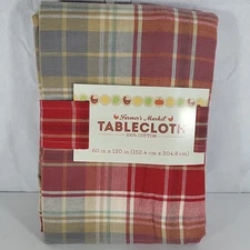 Farmer's Market Plaid Tablecloth 100% Cotton 60 In x 120 In, NEW