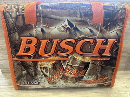 Busch Beer Cooler Pack Bag 30 Soft Lined Camo Orange Zippered Vintage **Details*