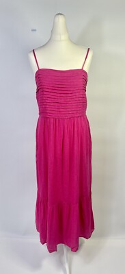 V By Very Plissee Leinen Stufen ärmellos Cami Maxikleid pink UK Größe 14